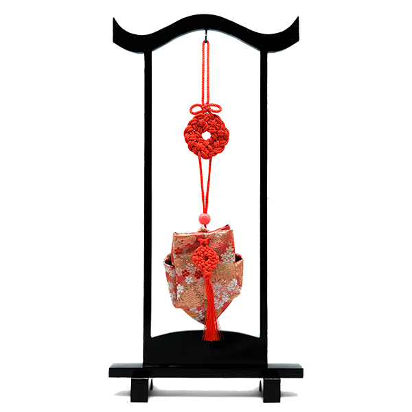 訶梨勒（上品）飾り吊り台セット：朱紐/桜に雲