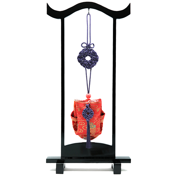 訶梨勒（上品）飾り吊り台セット：紫紐/花紋